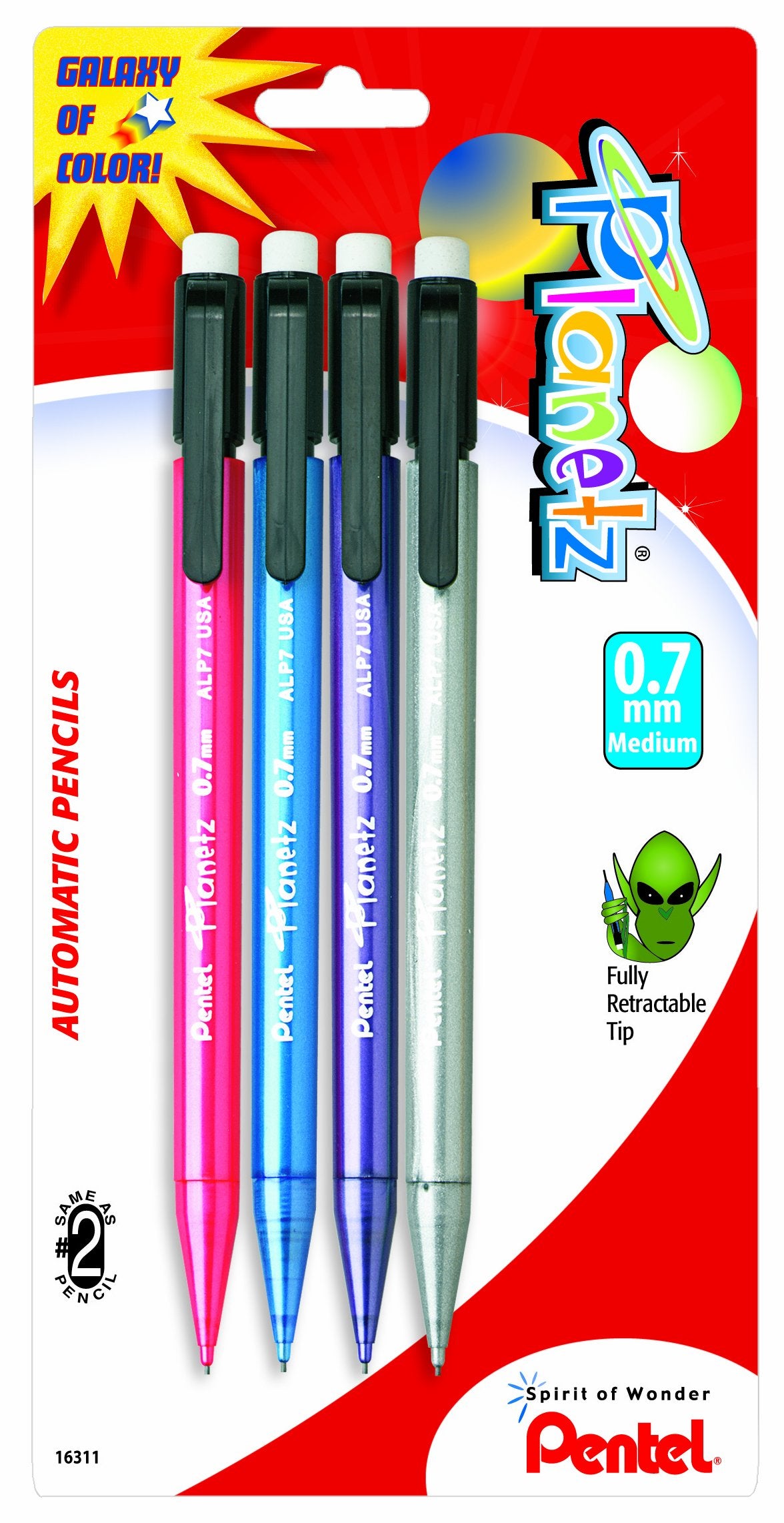 Pentel Planetz Automatic Pencil, 0.7Mm, Assorted Barrel Colors, 4 Pack (Alp7Bp4M)