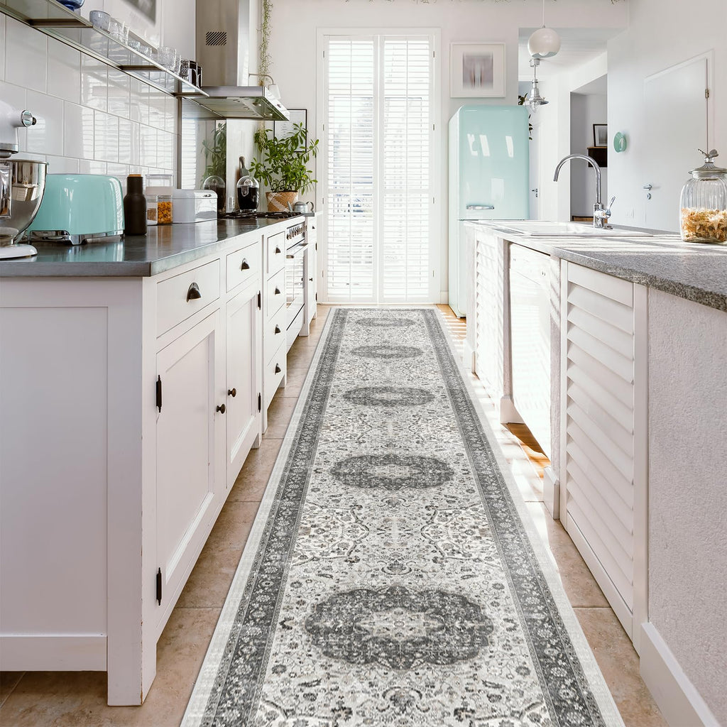 Hallway Washable Runner Rug - 2'6X14 Kitchen Rugs Entryway Rug Runner Vintage Soft Floor Mat Non Slip Indoor Farmhouse Carpet Fo