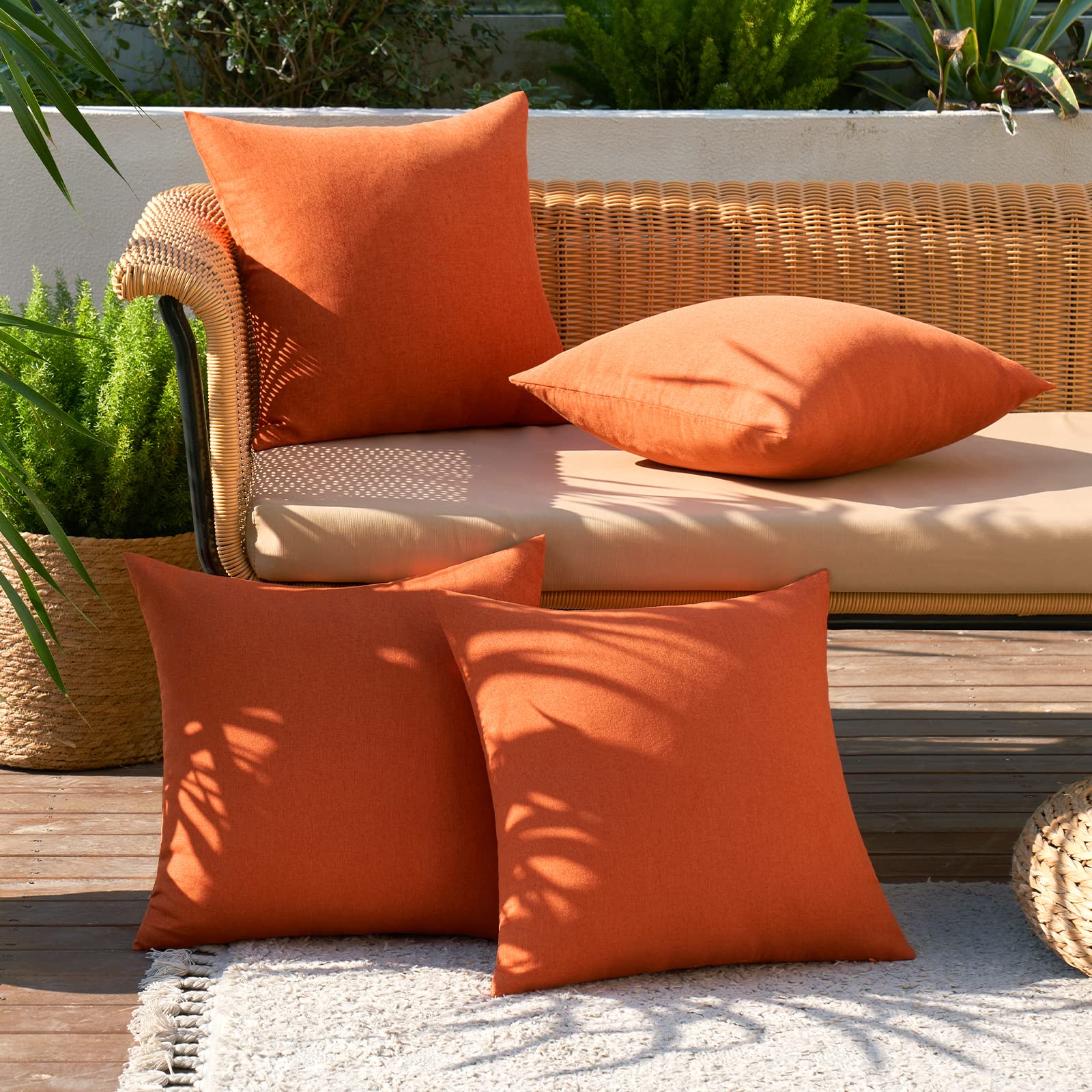 Miulee Pack Of 4 Decorative Throw Pillow Covers Outdoor Linen Waterproof Pillow Covers Farmhouse Cushion Cases For Patio Garden Tent Balcony Couch Sofa 16X16 Inch Orange