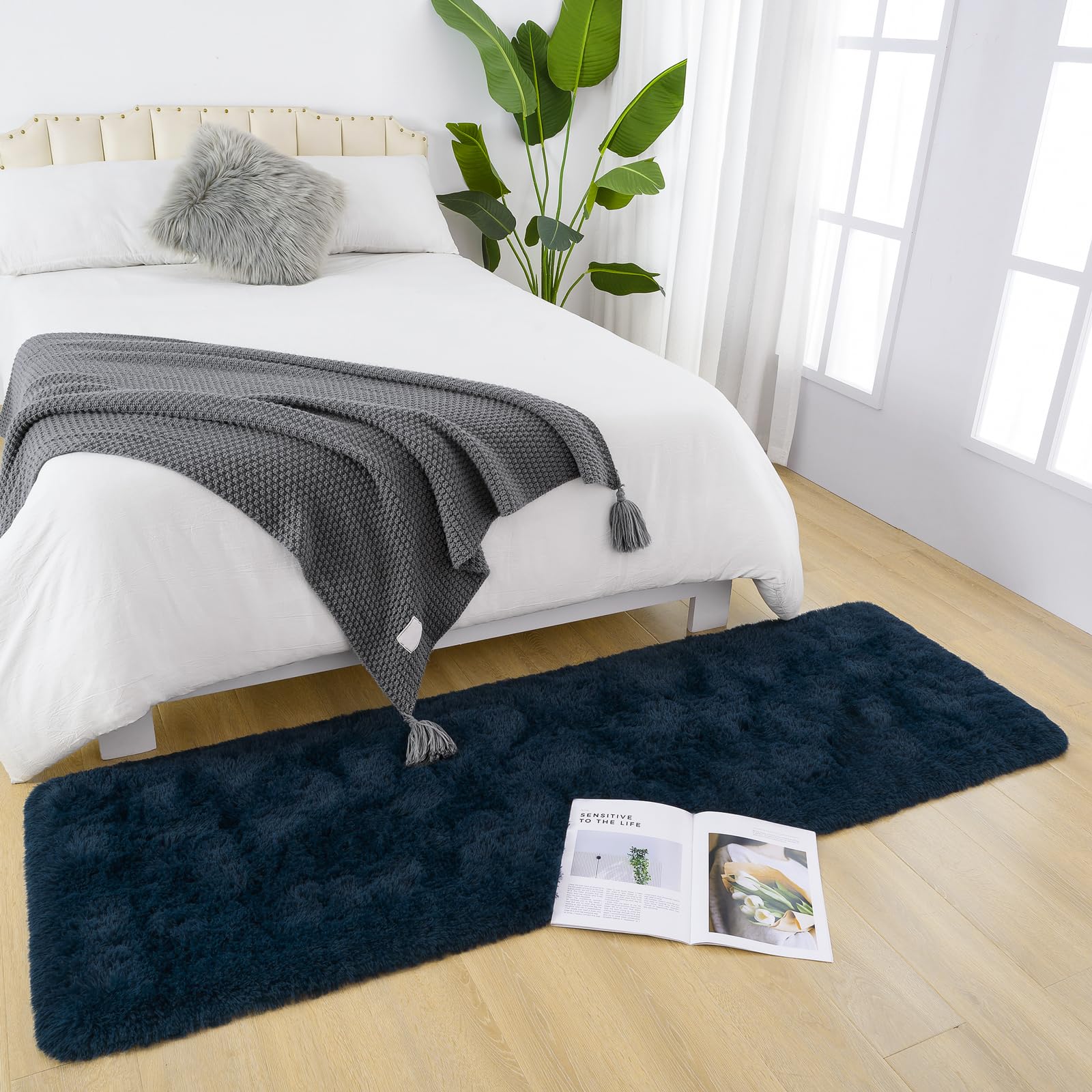 Detum Navy Blue Runner Rug 2X6 For Hallyway Entryway Kitchen Fluffy Area Rugs For Bedroom Soft Kids Room Rugs Machine Washable N