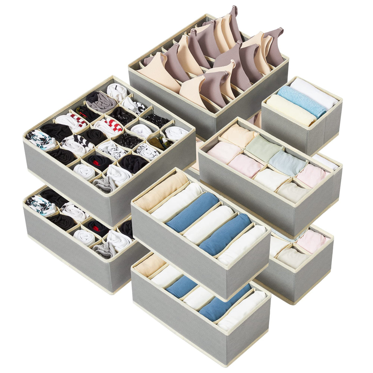 Kootek 10 Pack Drawer Organizer Clothes, 92 Cell Foldable Dresser Organizer
