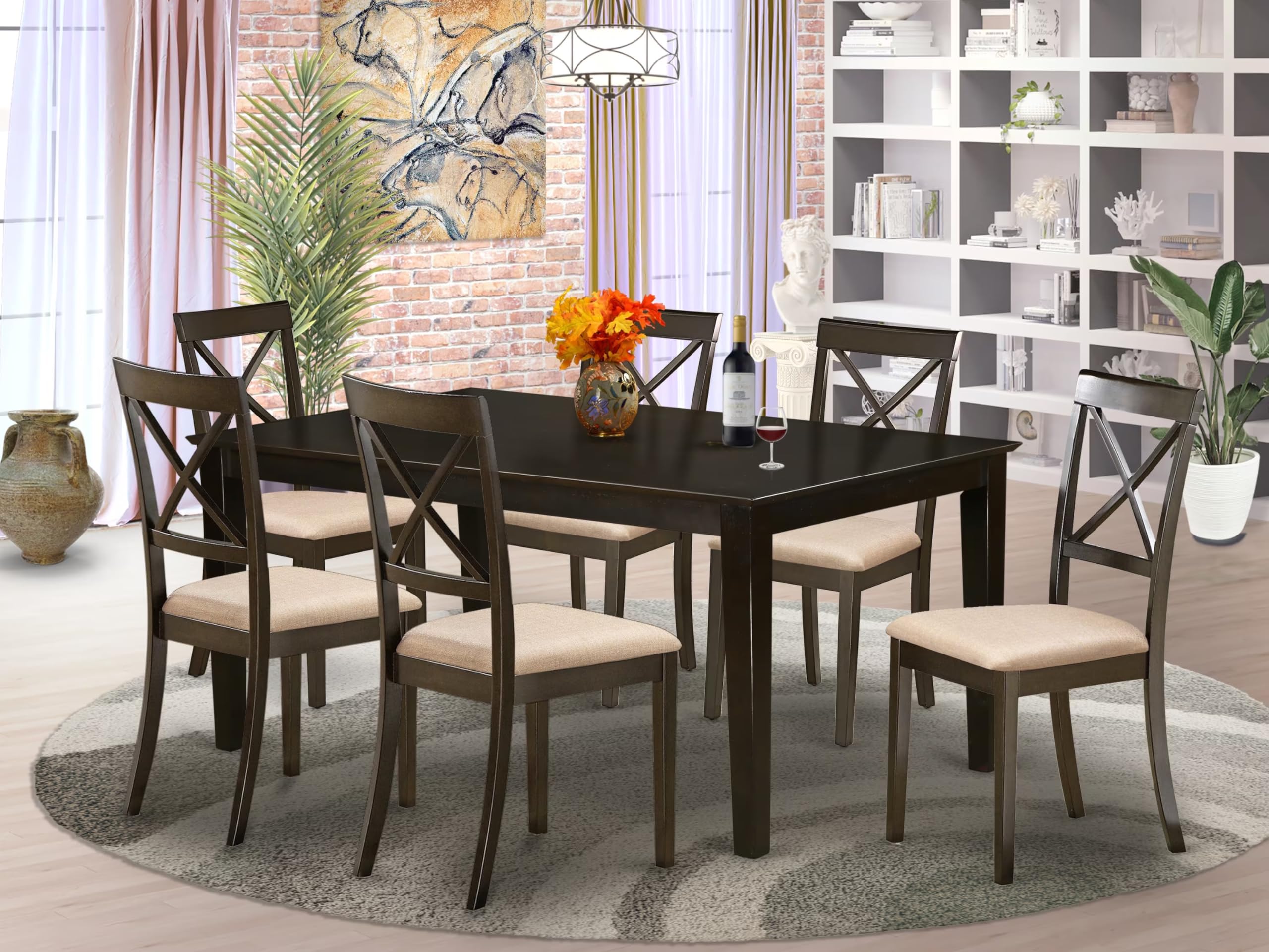 East West Furniture HEBO7-CAP-C Henley 7 Piece Modern Set Consist of a Rectangle Wooden Table with Pedestal and 6 Linen Fabric Kitchen Dining Chairs, 42x72 Inch