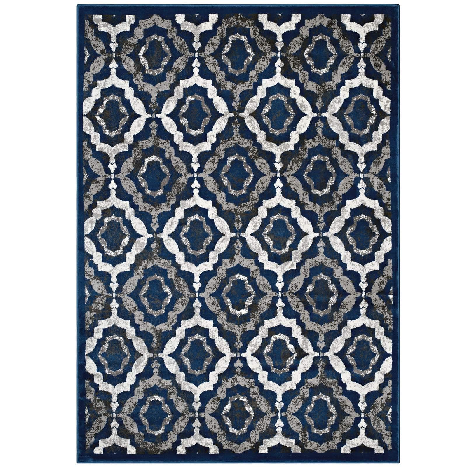 Modway Kalinda Rustic Vintage Moroccan Trellis Area Rug, 8X10, Ivory, Blue And Brown