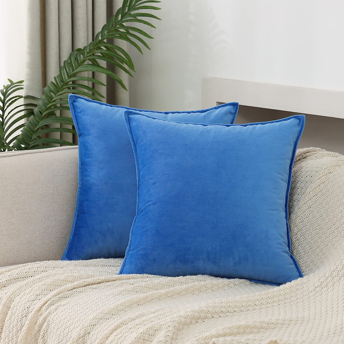 Jiahannha Velvet Royal Blue Throw Pillow Covers 16X16 Inches Pack Of 2 Soft Decorative Square Cushion Covers For Couch Sofa Bed