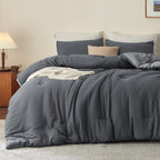 Bedsure Queen Size Comforter Set, Reversible Grey Soft Prewashed Bedding For All Seasons, 3 Pieces Warm Down Alternative Bed Set, 1 Lightweight Comforter (90'X90') And 2 Pillowcases (20'X26')