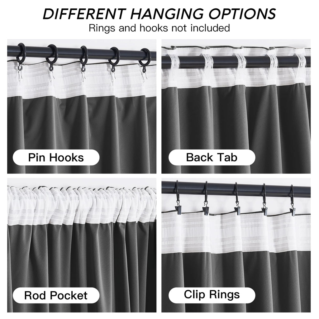 Ryb Home Velvet Blackout Curtains For Bedroom - Super Soft Room Darkening Curtains Thermal Insulated Drapes Heat Block Window Panels For Living Room, Wide 52 X Long 96, Grey, 2 Panels