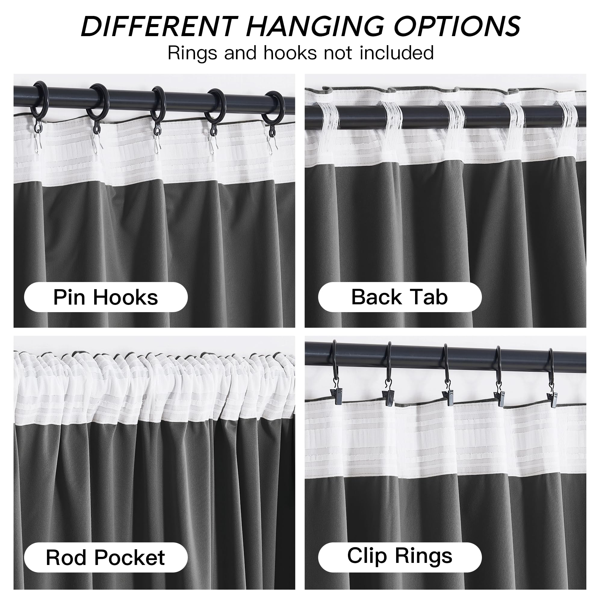 Ryb Home Velvet Blackout Curtains For Bedroom - Super Soft Room Darkening Curtains Thermal Insulated Drapes Heat Block Window Panels For Living Room, Wide 52 X Long 96, Grey, 2 Panels