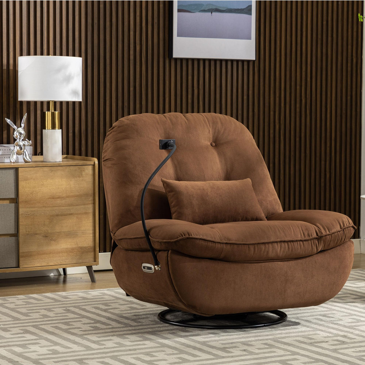 Smart Oversized Electric Recliner Chair, 360 Round Swivel Rocking Glider Rocker For Adults Modern Comfy Ergonomic Chaise Lounge