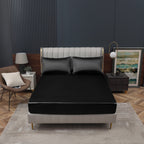 Homiest Black Satin Fitted Sheet King Size Fitted Bed Sheet, Deep Pocket Fitted Sheet Only, Luxury & Ultra Soft Bedding Fitted Sheet Single Bottom Bed Sheets Sold Separately