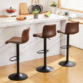 HeuGah Swivel Bar Stools Set of 3, Counter Height Bar Stools with Back, Adjustable Bar Stools 24 to 32, Brown Faux Leather Bar S