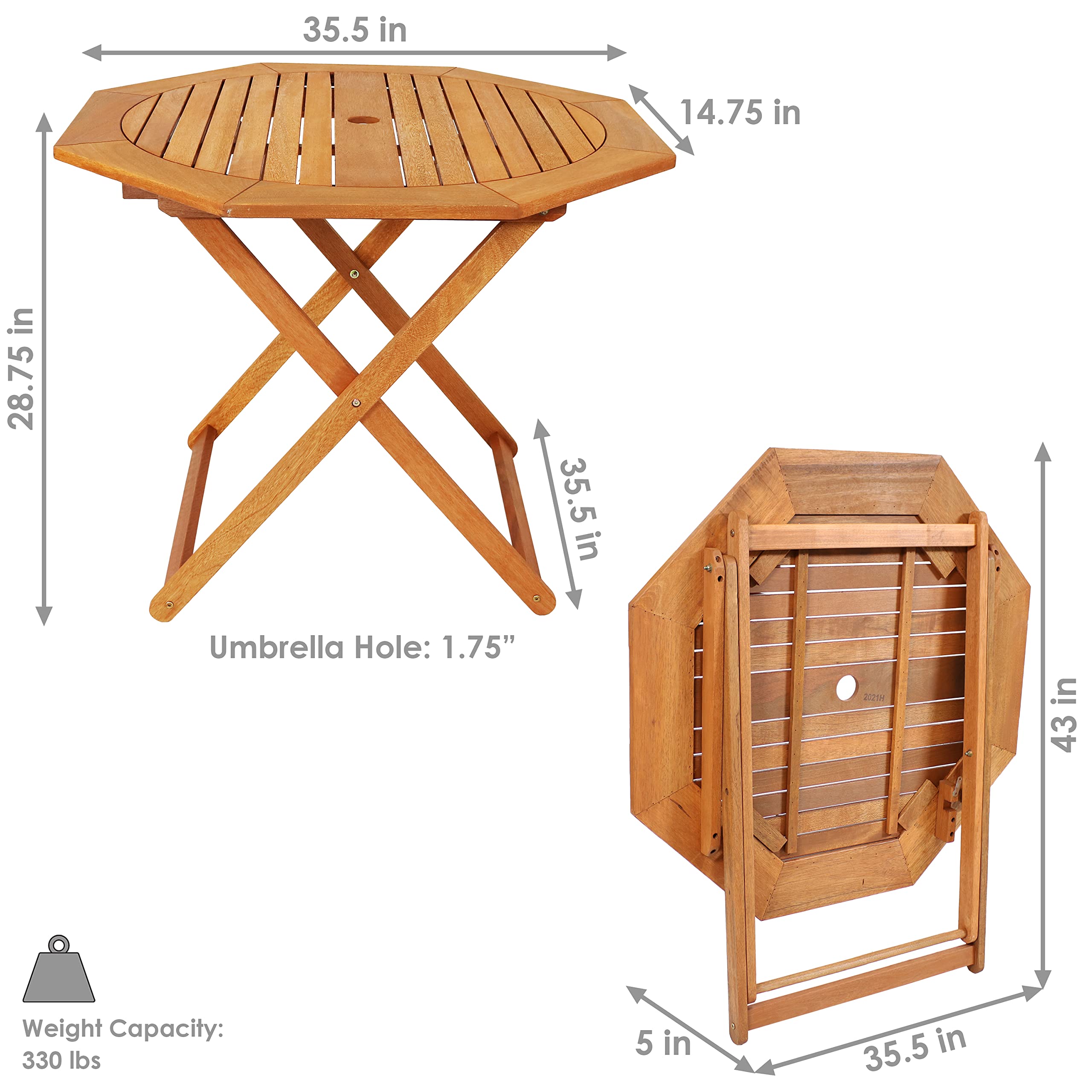 Sunnydaze Meranti Wood Octagon Outdoor Folding Patio Table - Teak Oil Finish
