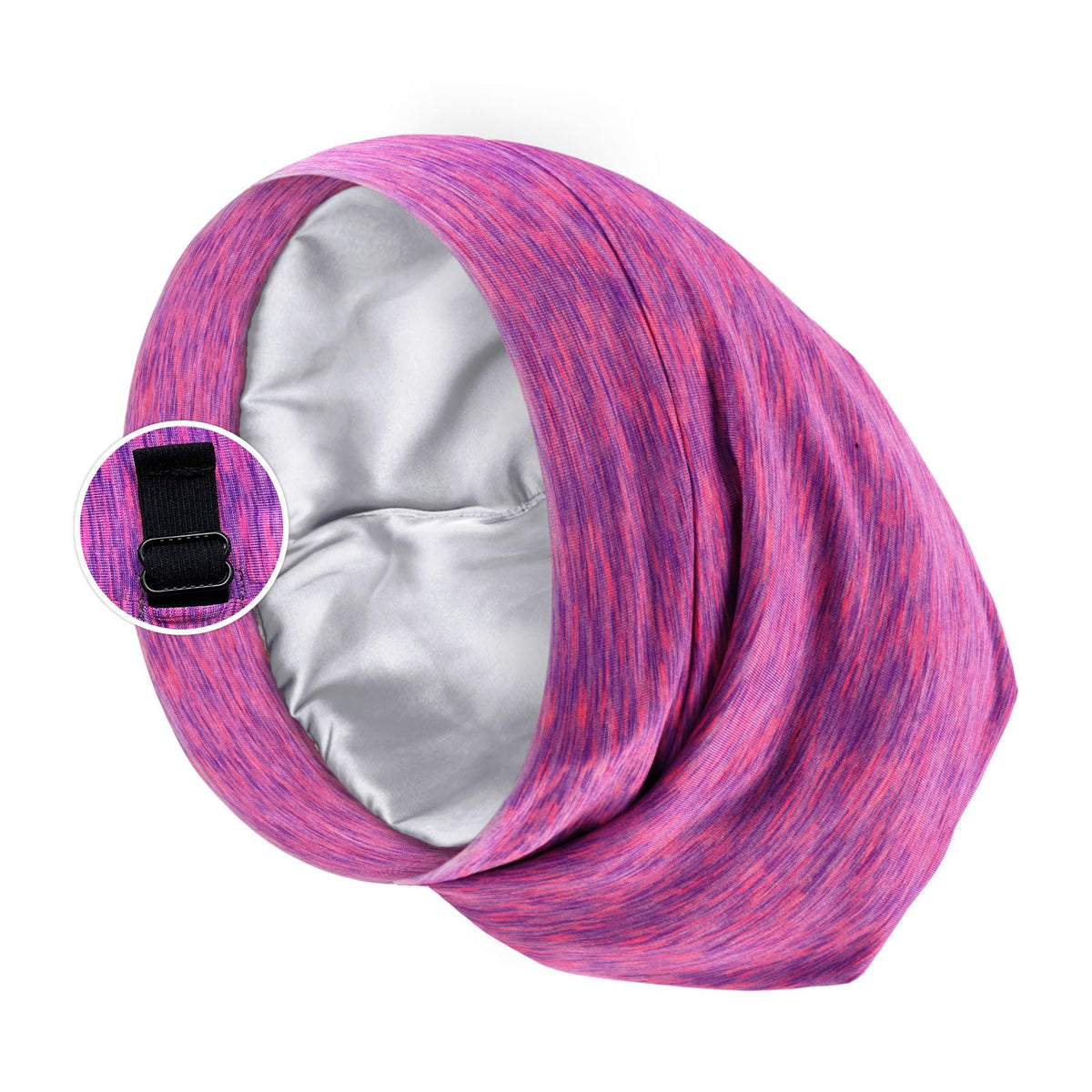 Satin Lined Sleep Cap Bonnet for Curly Hair and Braids, Stay On All Night Hair Wrap with Adjustable Strap for Women and Men, Pur