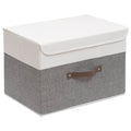 OUTBROS Large Fabric Storage Box with Lids, Foldable Linen Wardrobe Containers, Organiser For Towels, Clothes, 17.7 x 11.8 x 11.