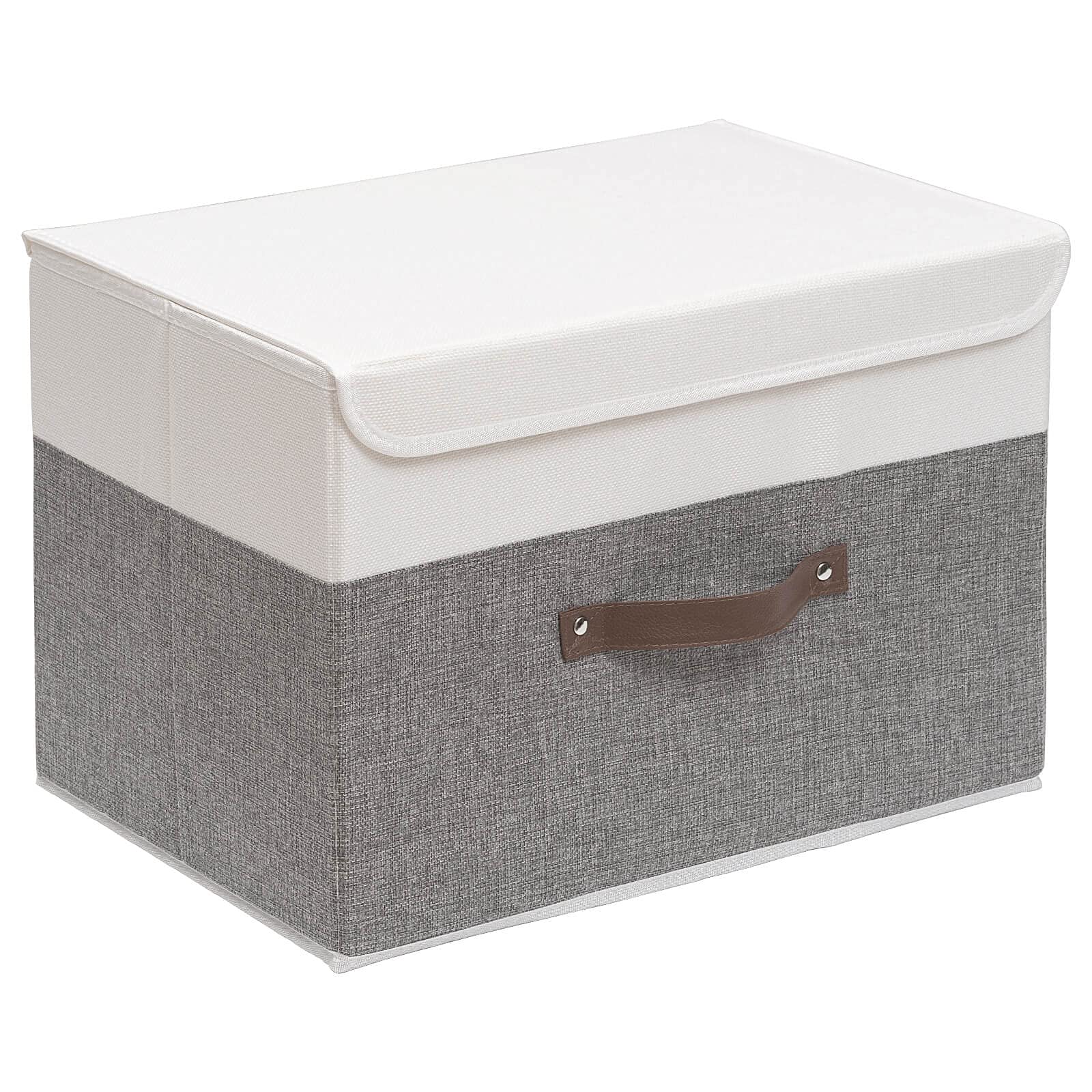 OUTBROS Large Fabric Storage Box with Lids, Foldable Linen Wardrobe Containers, Organiser For Towels, Clothes, 17.7 x 11.8 x 11.