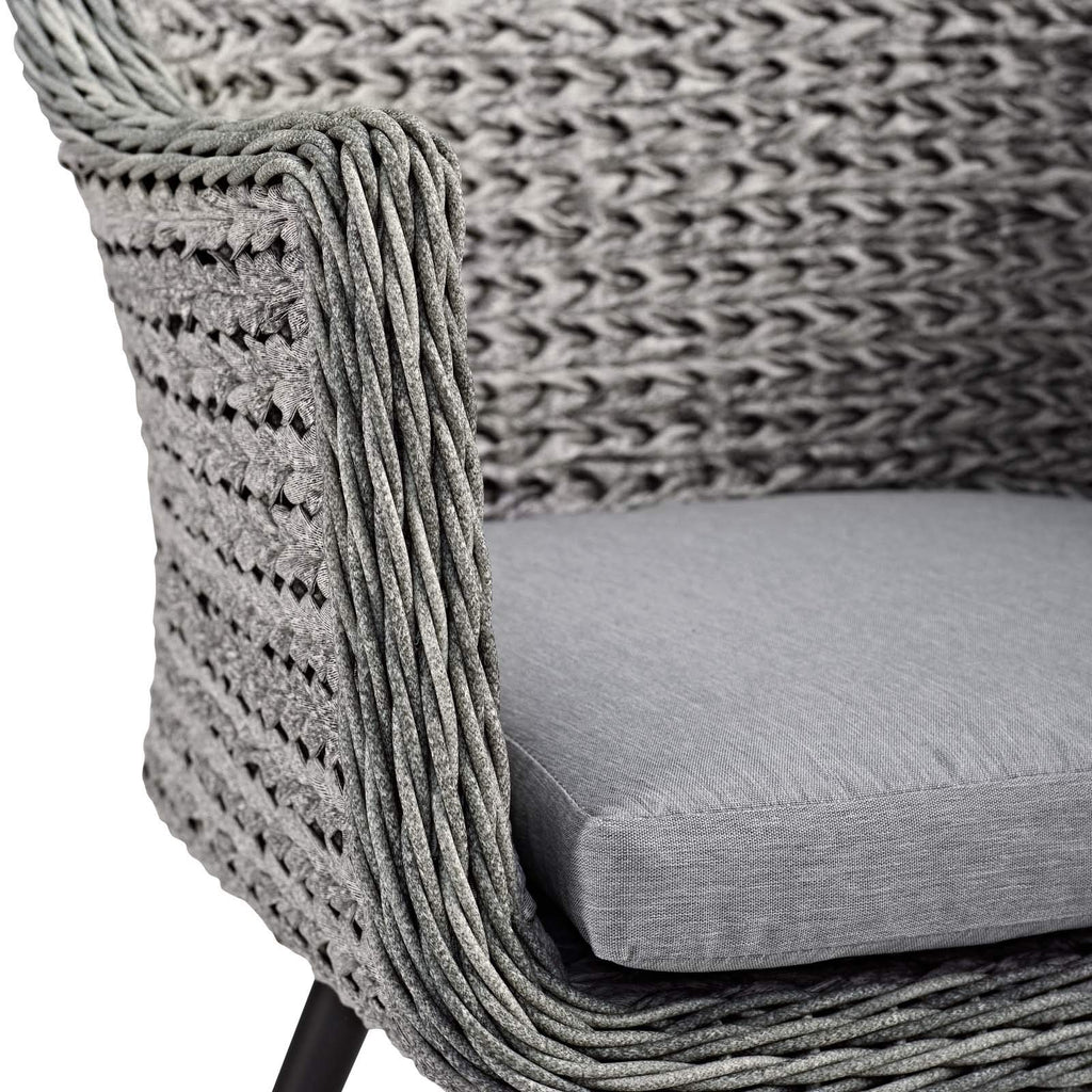 Modway Endeavor Wicker Rattan Aluminum Outdoor Patio Dining Arm Chair with Cushions in Gray Gray
