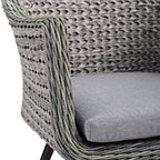 Modway Endeavor Wicker Rattan Aluminum Outdoor Patio Dining Arm Chair with Cushions in Gray Gray