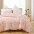 Yirddeo Pink Full Size Comforter Set 3Pcs, Boho Blush Full Comforter Set Farmhouse Full Size Bedding Set, Vertical Tufted Full B