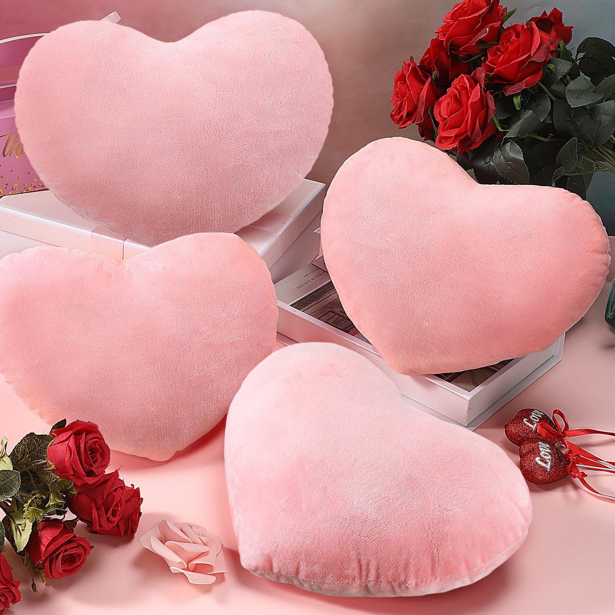 Queekay 4 Pcs Valentine'S Day Heart Pillow Cute Plush Cushion Toy Valentine Throw Heart Shaped Pillow Decorative Stuffed Plush T