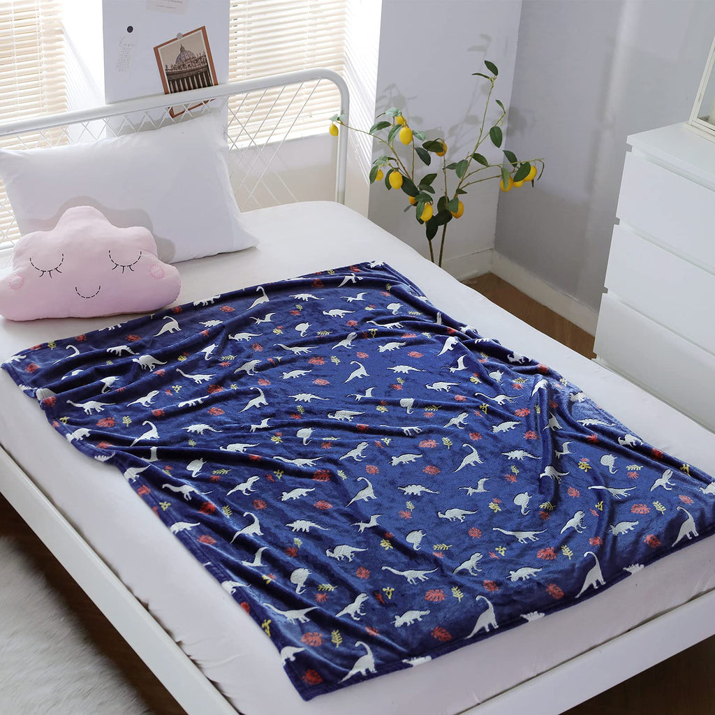 Sochow Glow In The Dark Throw Blanket 50 X 60 Inches, Jurassic Dinosaur Pattern Soft Cozy Flannel Fleece Blanket For Sons Daught