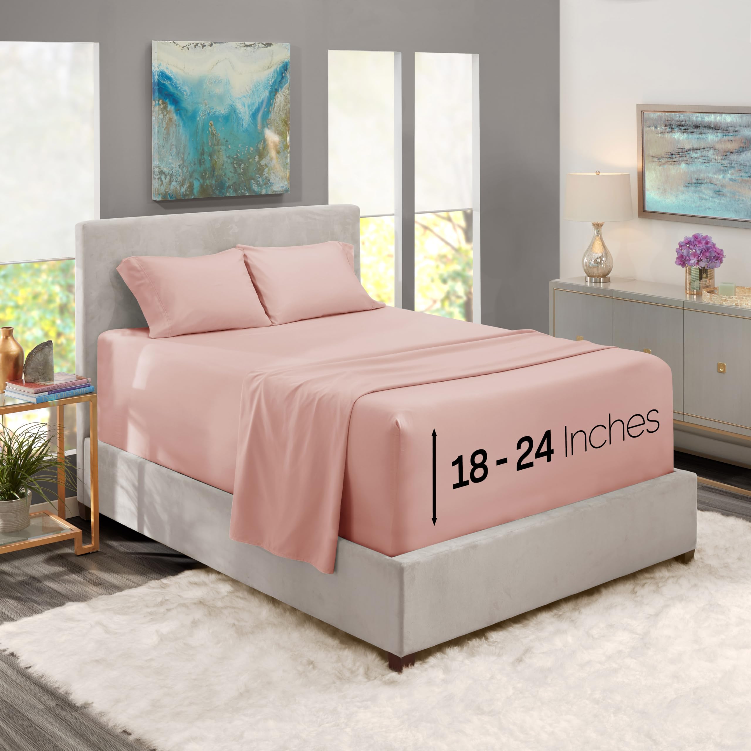 Nestl Extra Deep Pocket Sheets - Fits Mattress 18-24 Inches Deep, Extra Deep Pocket Twin Sheets Sets, 3 Piece Twin Size Sheets, Twin Sheets Deep Pocket, Peach Beige Sheets