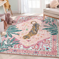 Aldopein Washable Bengal Tiger Rugs Boho Vintage Tropical Jungle 6x9 Area Rugs Pink Oriental Carpet for Bedroom Kitchen Dining L