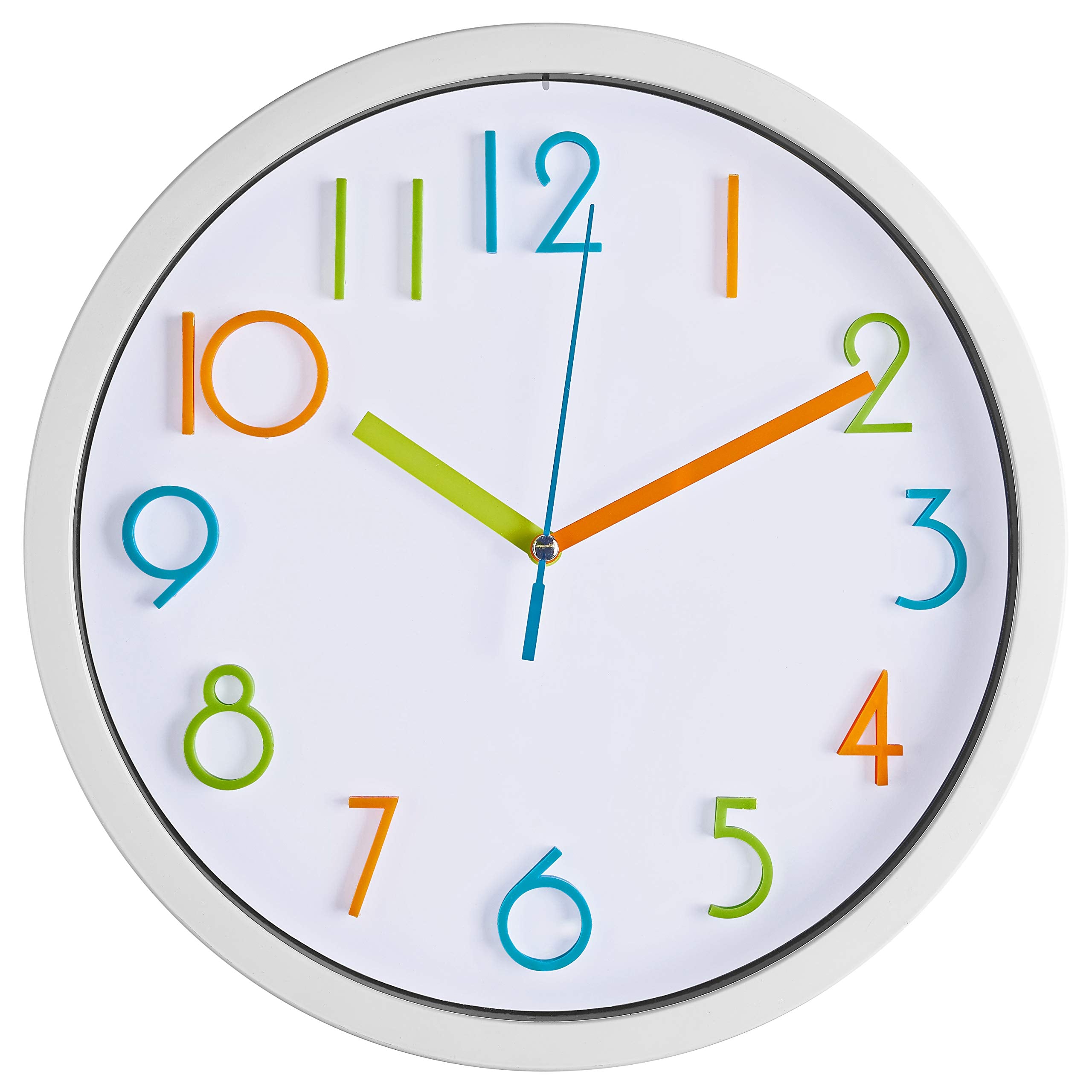 Bernhard Products Colorful Kids Wall Clock 10 Inch Silent Non Ticking Quality Quartz Battery Operated Wall Clocks, Easy to Read 