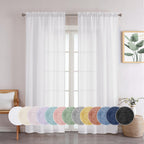 Chyhomenyc Crushed Sheer White Curtains 72 Inch Length 2 Panels, Light Filtering Solid Crinkle Voile French Door Curtian For Bed