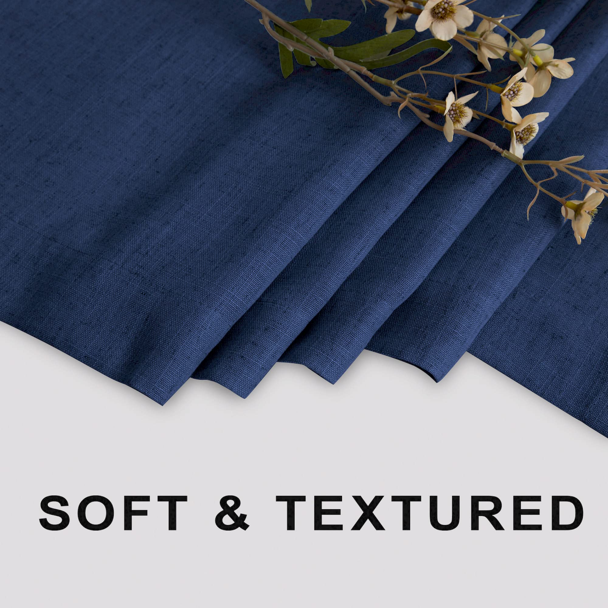 Koufall Navy Waterproof Linen Fabric Shower Curtain For Bathroom 72X80 Inches Long