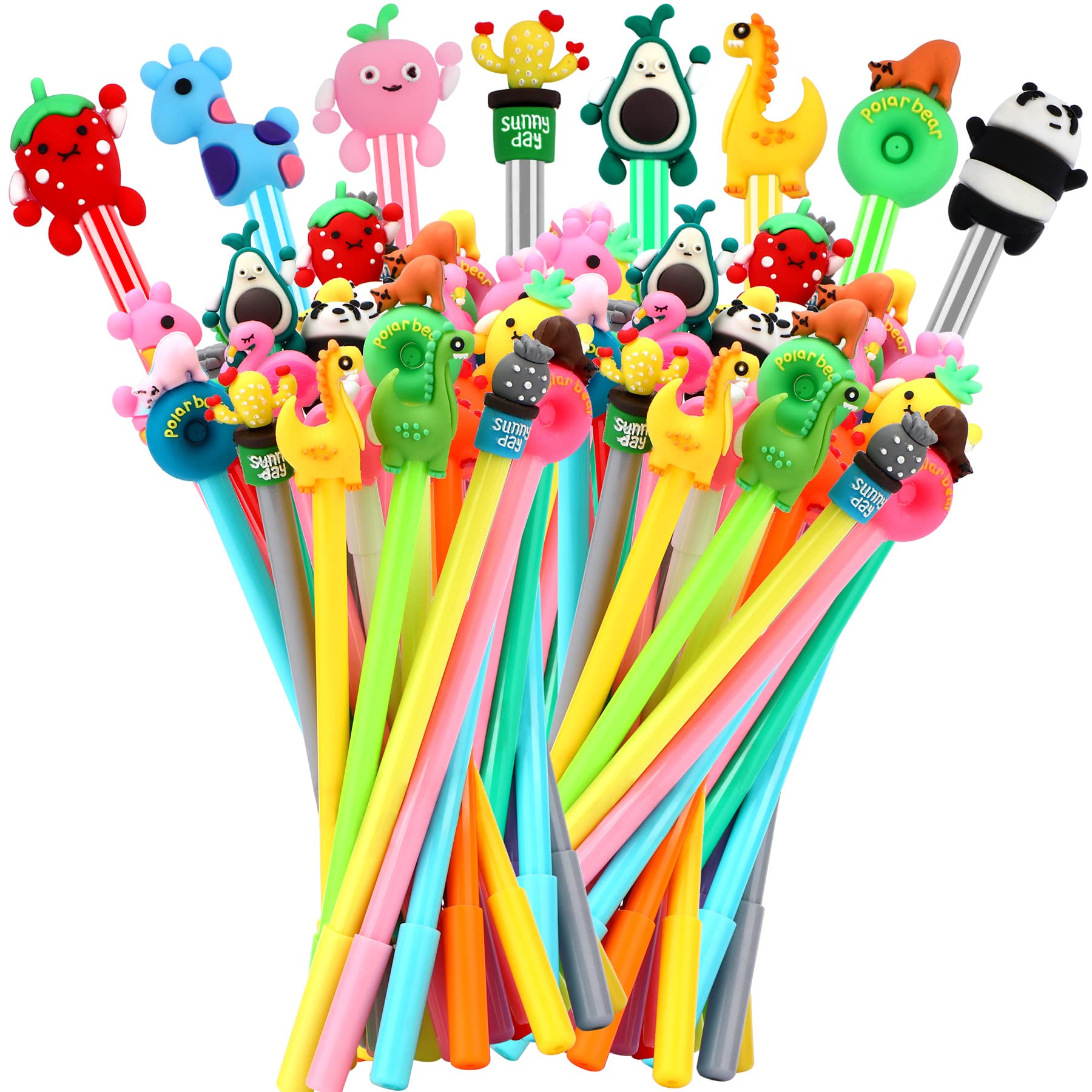 Sannix 50 Pieces Cartoon Cute Pens Gel Black Ink Pens Bulk Assorted Novelty Kawaii Writing Pen For Kids Students Gift School Off
