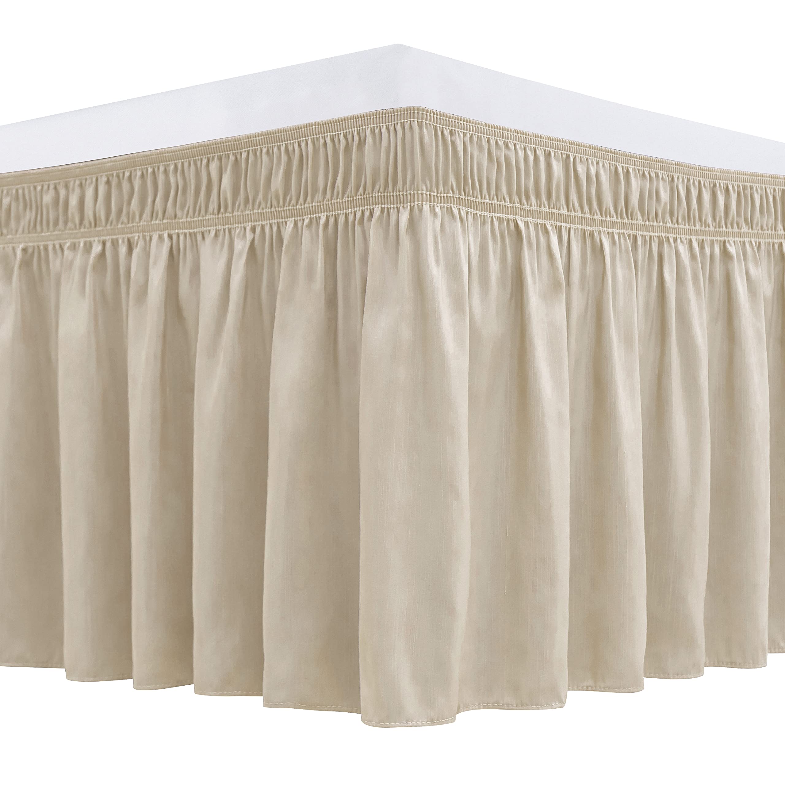 Biscaynebay Wrap Around Bed Skirts For King & Cal King Beds 21' Drop, Light Camel Adjustable Elastic Dust Ruffles Easy Fit Wrinkle Resistant Silky Luxurious Fabric Machine Washable