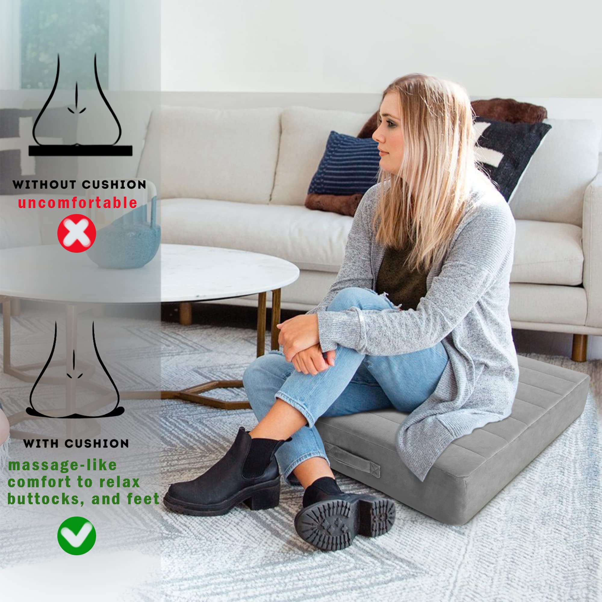 Memorecool Square Floor Pillow Seating For Adults Kids, Large Meditation Cushion Floor Pillow With Thick Foam & Soft Tufted Cove