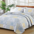 Dobuyly Queen Quilt Set 3 Pieces, Blue/Yellow/Grey Patchwork Bedspreads, Boho Summer Coverlet Set, Soft Lightweight Microfiber B
