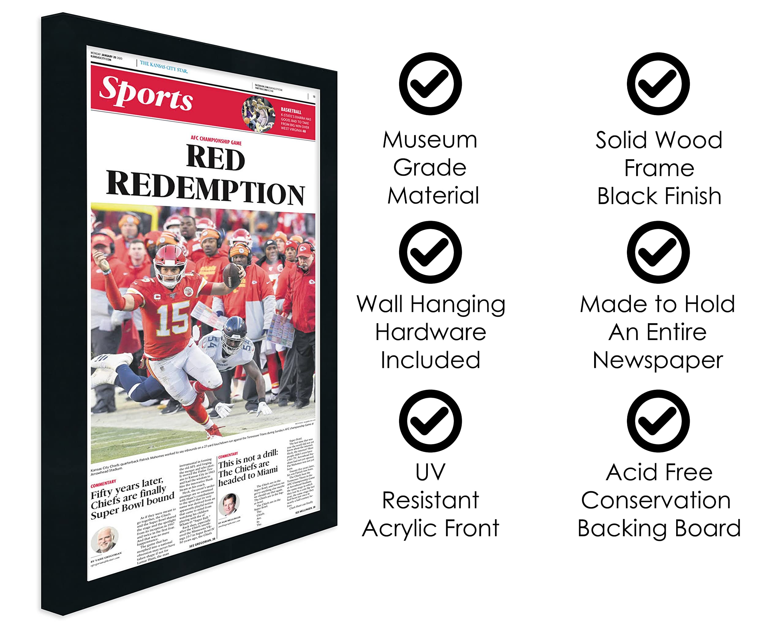 12X21.5 Frame For Newspapers | Solid Pine Natural Wood Frame, Black Finish | Uv Resistant Picture Frame Grade Protective Acrylic