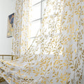 Sutuo Home White Sheer Curtains 84 Inches Long 2 Panels Set, Luxury Gold Foil Printed Metallic Bronzing Vine Leaves, Privacy Win