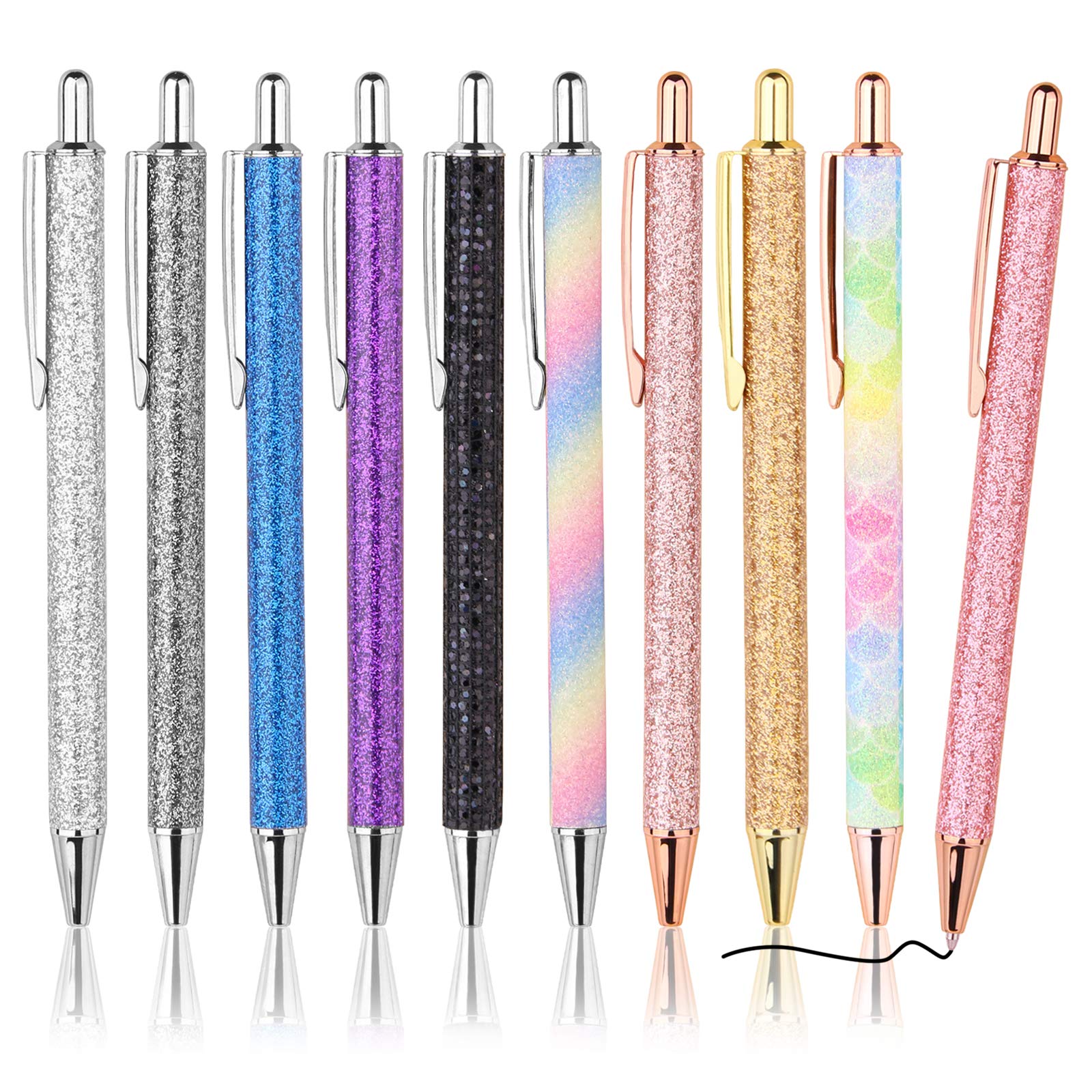 Wy Wenyuan 10-Pcs Ballpoint Pens, Comfortable Writing Pens, Metal Retractable Pretty Journaling Pens, Black Ink Medium Point 1.0