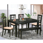 East West Furniture WENI6D-BLK-C 6 Piece Kitchen Table Set Contains a Rectangle Dining Table with Butterfly Leaf and 4 Linen Fabric Dining Chairs with a Bench, 42x60 Inch, Black