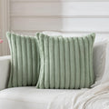 BBiggood Sage Green Throw Pillow Covers 16x16 Set of 2, Soft Cozy Velvet Striped Decorative Cushion Covers Faux Rabbit Fur Pillo