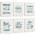 KAIRNE Christmas Hello Winter sign Snowman Wall Art Set of 6(8   x10   ) Inspirational Canvas Artwork White Winter Let It Snow A