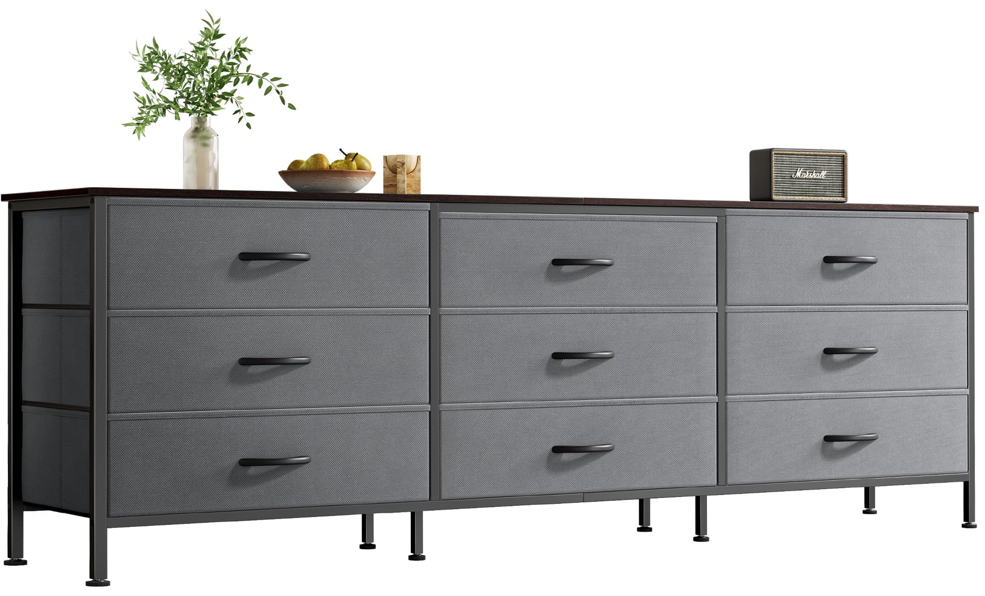 Huuger 63 Inch Dresser For Bedroom, Dresser For Closet With 9 Drawers, Large Tv Stand For 55, 65, 70 Inch Tv, Entertainment Center With Storage, Wide Long Dresser, Walnut And Dark Grey