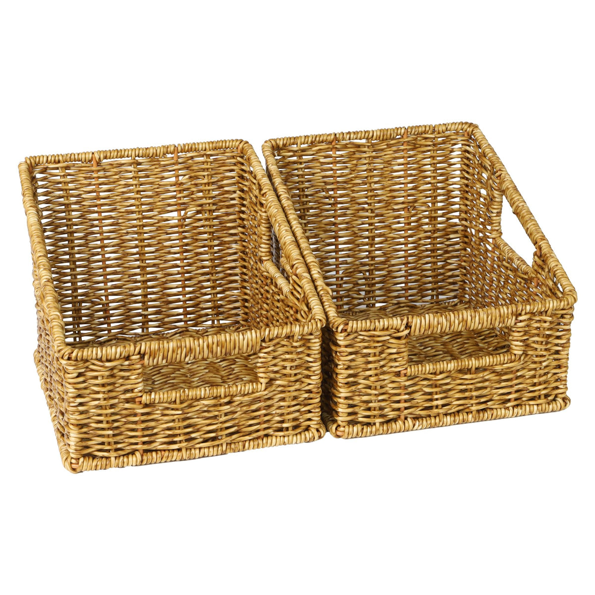 UPINFREE Pantry Baskets for Organizing, Waterproof Wicker Basket with Handles, Trapezoid Woven Baskets for Shelves,Bedroom, Laun