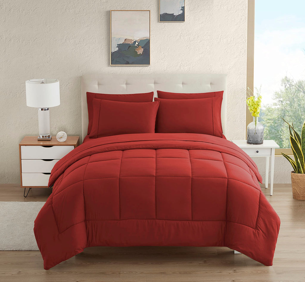 Dorm Room Essentials College Bedding Comforter Set 5 Piece Twin Size Bed In A Bag For College Students Boys And Girls, Twin, Red