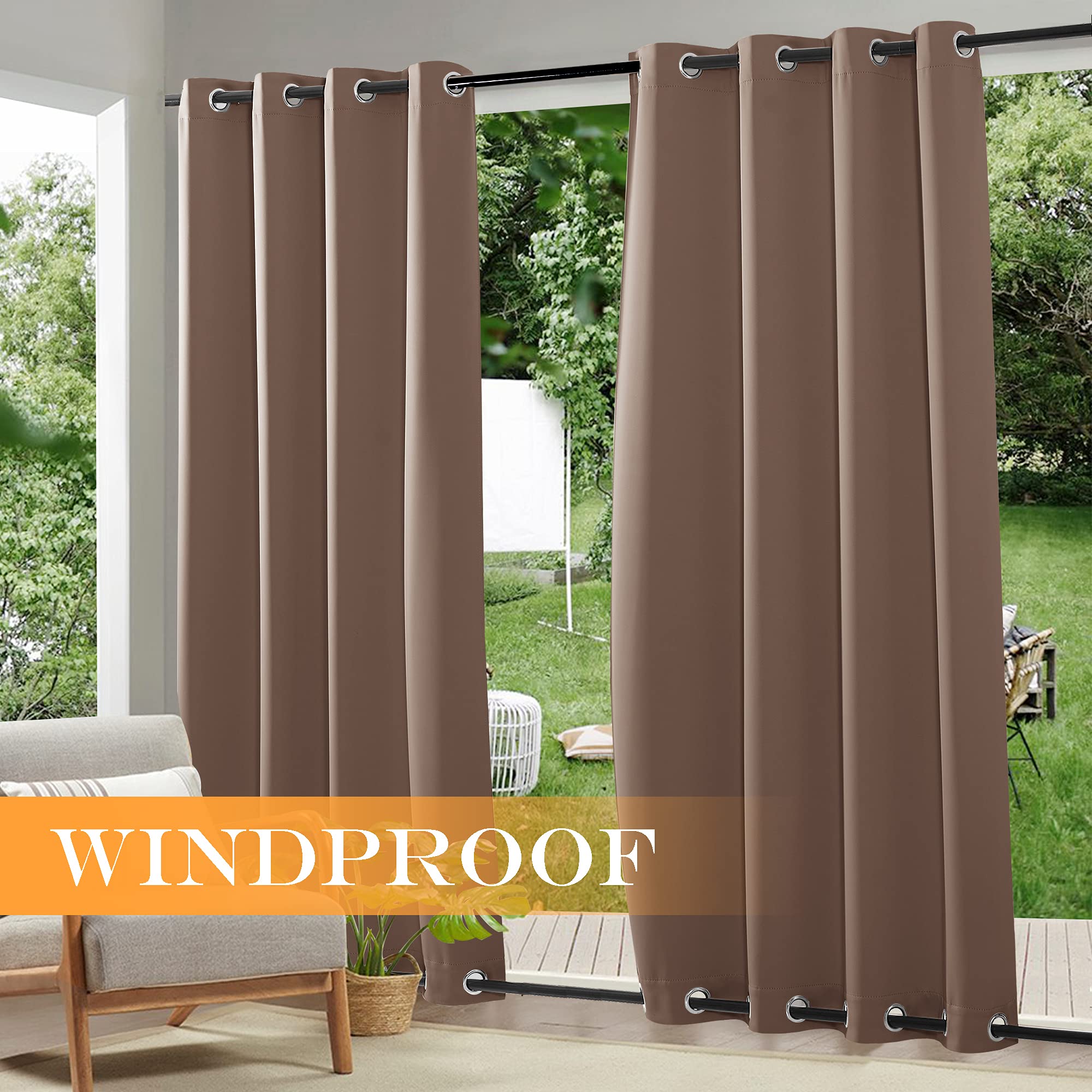 Ryb Home Windproof Outdoor Curtains - Waterproof Blackout Shade Thermal Insulated Drapes For Patio Screen Porch Gazebo Canopy Pe