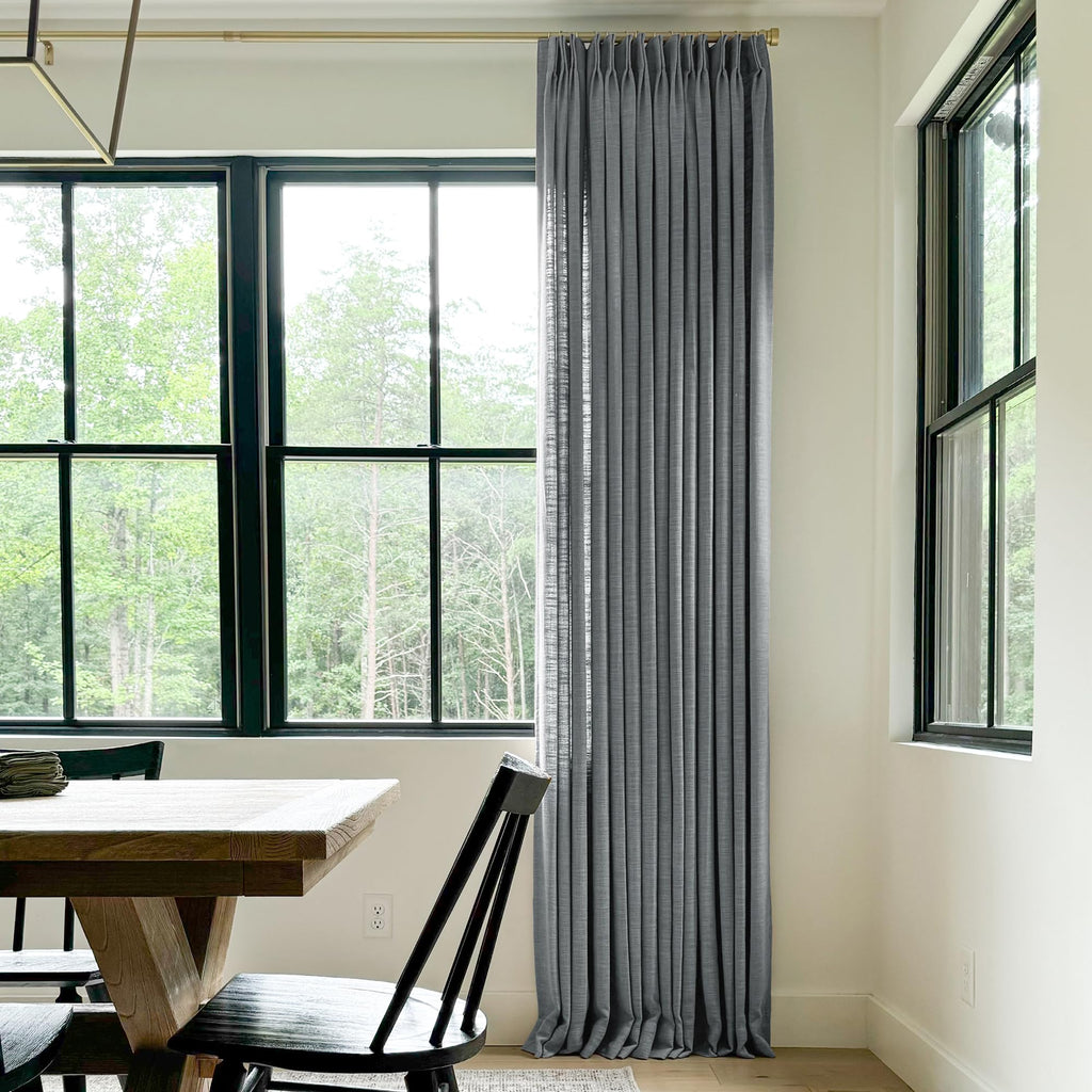 Twopages Double Layer Lined Pinch Pleated Curtain Dark Grey Linen Blend Light Filtering Room Darkening Curtain For Kitchen, Wind