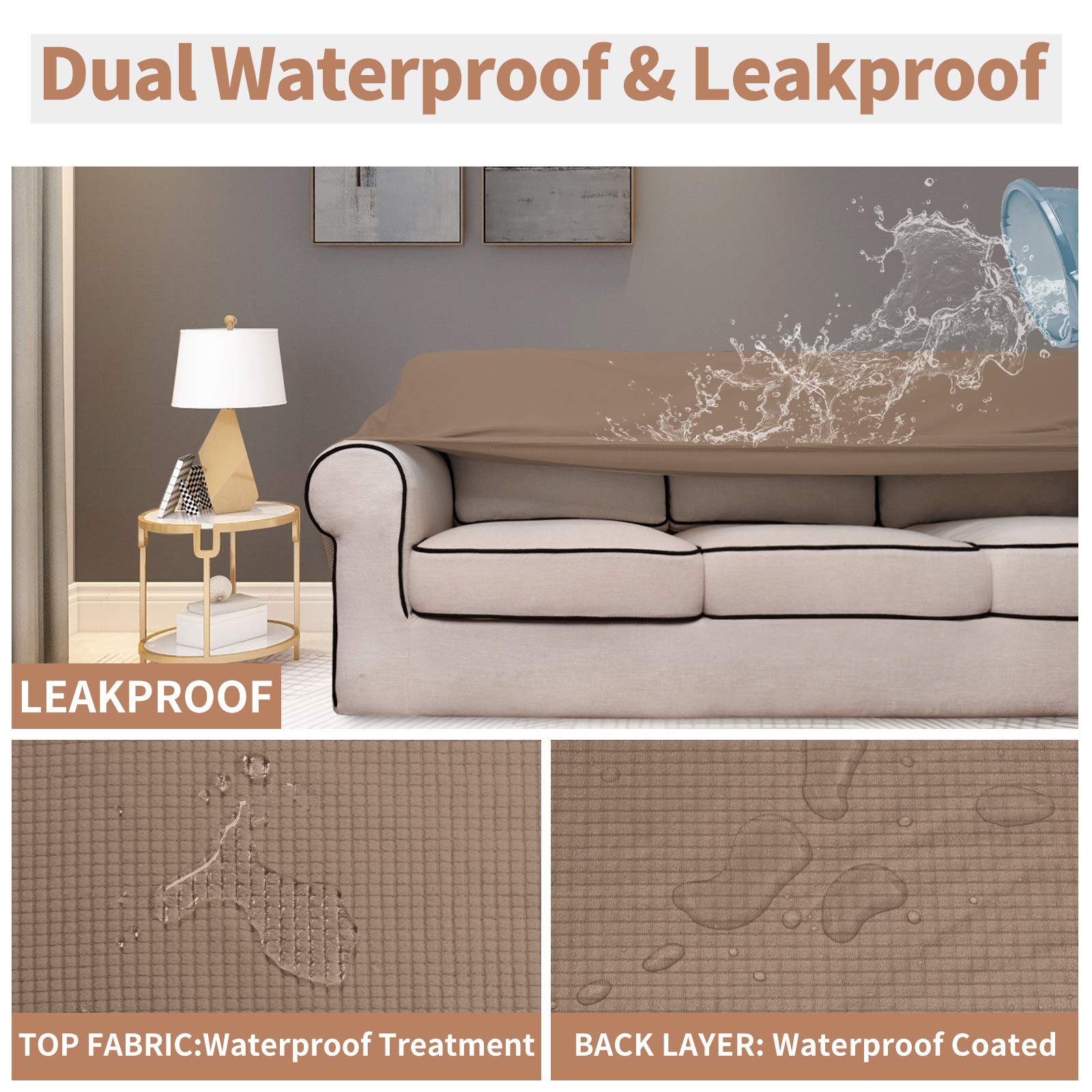 Easy-Going 100% Waterproof Couch Cover, Dual Waterproof Sofa Cover, Stretch Jacquard Sofa Slipcover, Leakproof Furniture Protector For Kids, Pets, Dog And Cat (Sofa, Camel)