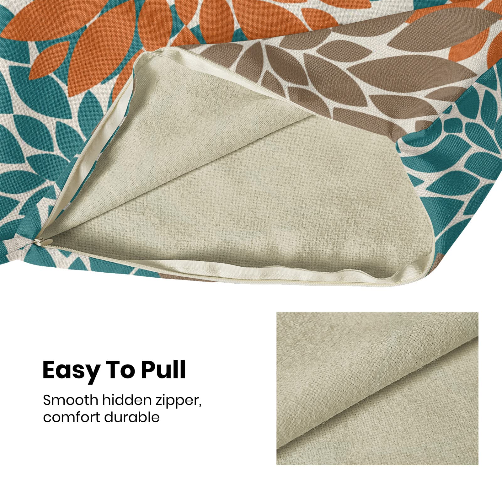 Cxmeifly Burnt Orange Brown Teal Pillow Covers 20X20 Inch Set Of 2 Dahlia Floral Decor Throw Pillows Summer Modern Geometry Flow