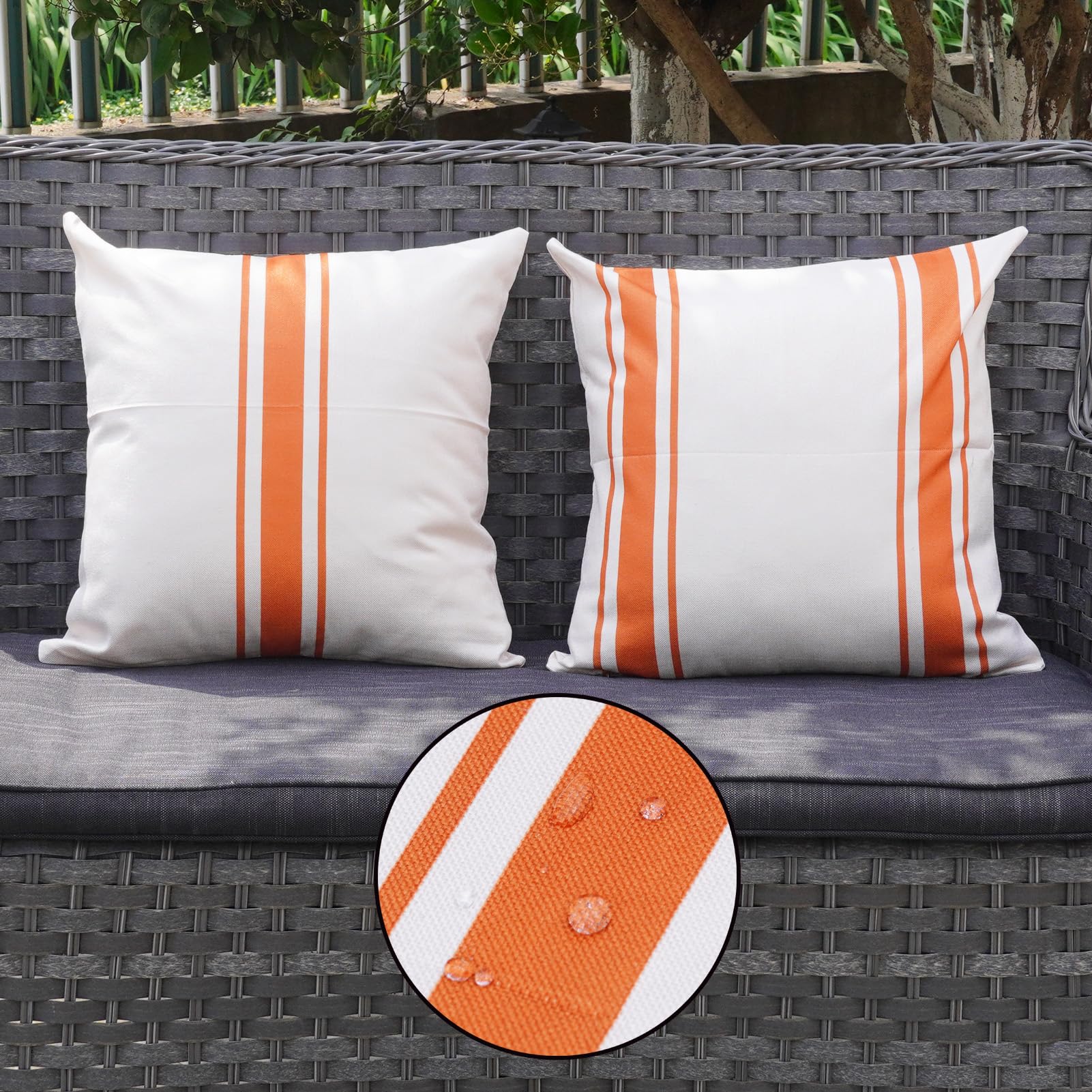 Onway Outdoor Pillow Covers Waterproof 16X16 Set Of 2 Decorative Linen Throw Pillow Cover Beige And Dark Yellow Striped Outdoor