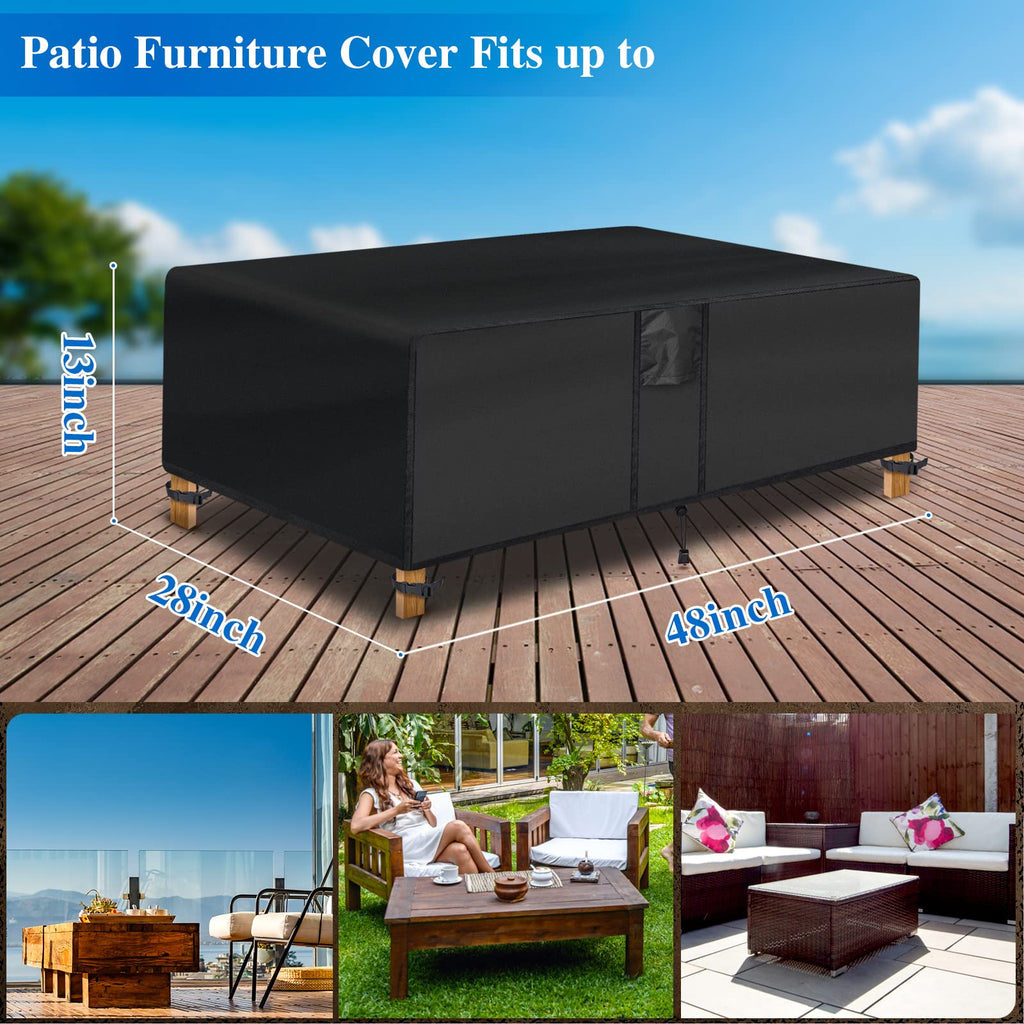 Superhold Outdoor Coffee Table Cover - Rectangule Patio Coffee Table Cover Waterproof (48L X 28W X 13H, Black) Outdoor Table Cov