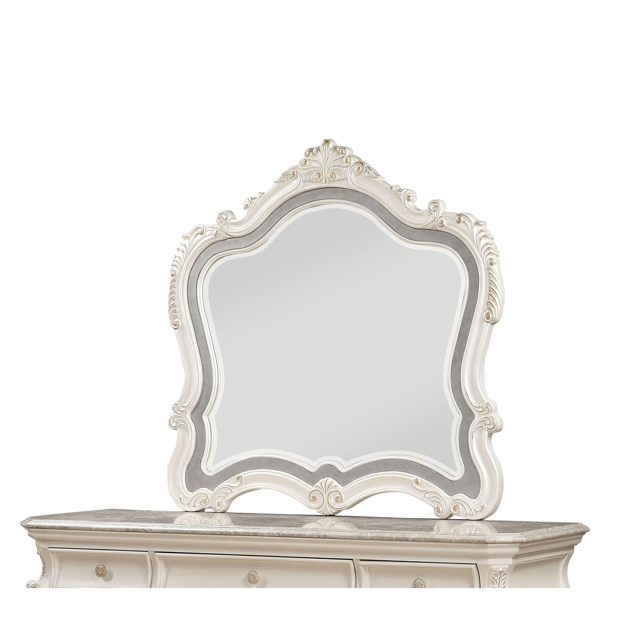 Acme Chantelle Wooden Frame Mirror In Pearl White