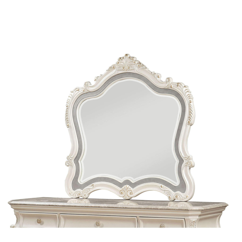 Acme Chantelle Wooden Frame Mirror In Pearl White