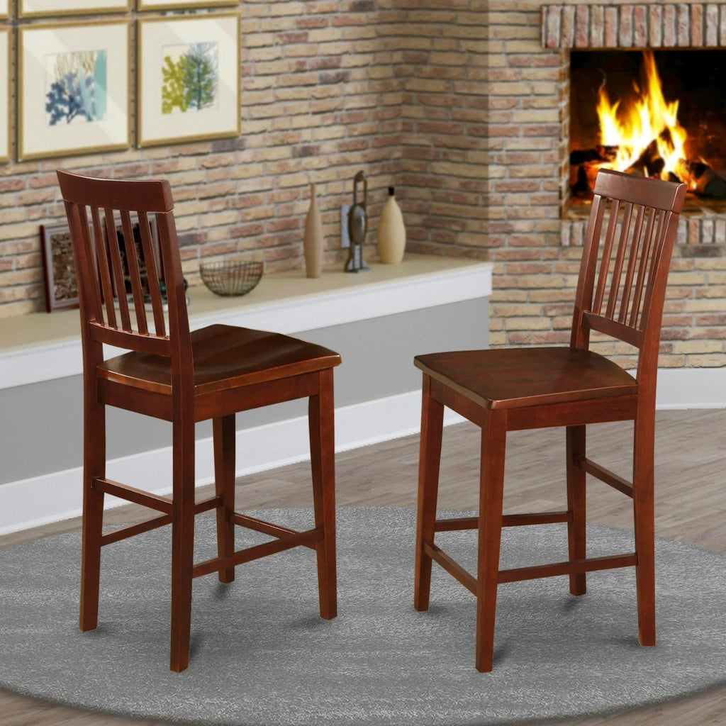 East West Furniture Vernon Modern Counter Stool-Pub Height Wooden Chairs, Set of 2, Mahogany